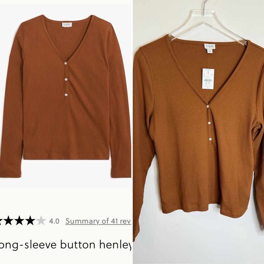 J.Crew Factory Ribbed Henley Top – Mocha Latte Brown (NWT, Size Large)